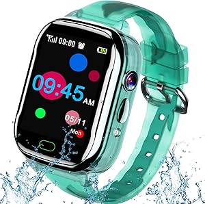 iGeeKid Kids Smart Watch Phone-IP67 Waterproof Smartwatch Boys Girls Toddler Digital Wrist Watch 1.44'' Full Touch,Calls,Camera,Gizmos Games,12/24 Hr Stopwatch Calculator Alarm Learning Toys (Green)
