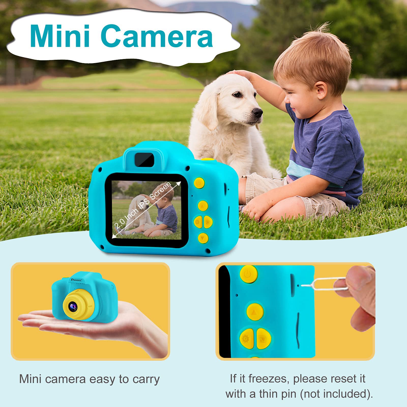 PROGRACE Kids Camera Boys Toy - Camera for Kids Boys Birthday Gifts 3 4 5 6 7 8 9 Year Old Children Toy Toddler Video Digital Camcorder IPS 2 Inch(No sd Card)