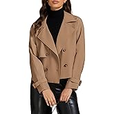 luvamia Cropped Trench Coat for Women Long Sleeve Double Breasted Notched Lapel Casual Loose Fit Jackets with Pockets