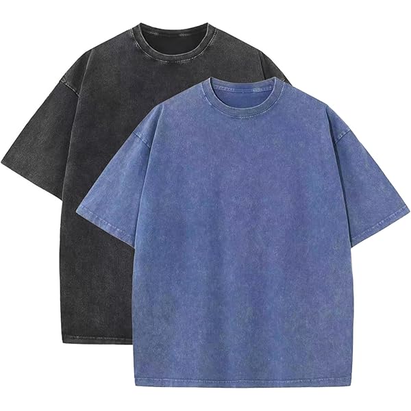 Tシャツ・カットソー Men's Overfit Vintage Wash Print Short Sleeve T 3 Pcs Oversized T-Shirts Heavy Cotton Washed Summer Vintage