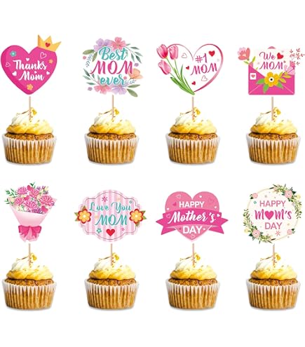 48 Stück Muttertags-Cupcake-Deko – Süße Herz-Picks Aus Papier & Holz Für Kuchen & Desserts