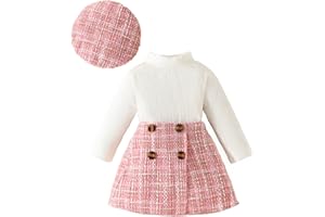 LUJENGEFA Baby Girl Outfits Set 3pc Plaid A-line Skirt+Long Sleeve Knitwear Tops+cap Fall Winter Set 0-3 Years