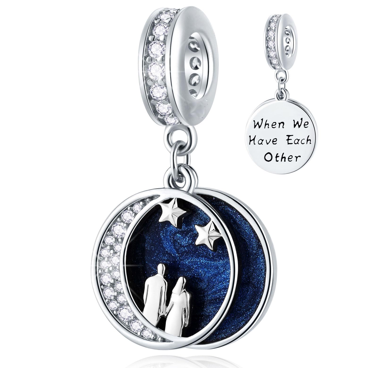I Love You to The Moon and Back Pendant Charms, Fit Pandora Valentines Necklace Bracelet, 925 Sterling Silver Couple under Starry Night Sky CZ Beads, Gift for Girlfriend/Boyfriend