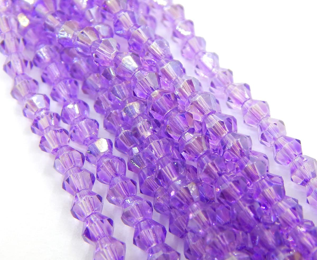 90x Bohemian Crystal Pearls 4 mm Double Cone Czech Glass Cut Beads Glass Beads Bicone Beads Purple AB