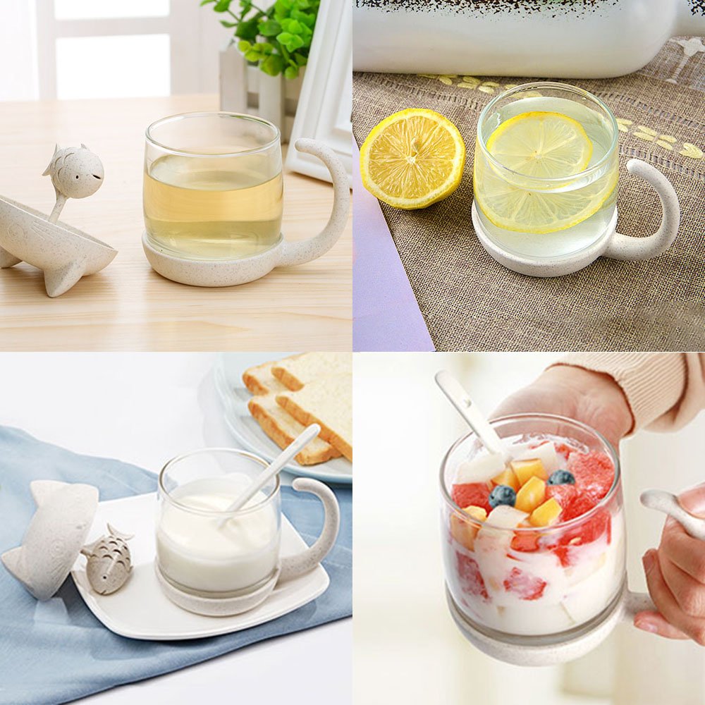 Tea Cup KIDAC Novelty Glass Teacup with Cute Cat lid and Fish Tea Infuser 8.5 OZ./250 ml