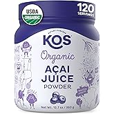 KOS Organic Acai Juice Powder - USDA Certified Organic, Plant Based Superfood Antioxidants, Superberry from Brazil, Great for