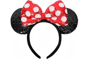 ETLUK Mouse Ears Headband, Mouse Ears Sequin Bow Headbands for Women Girls, Cosplay Accessories Party Decorations (Red)