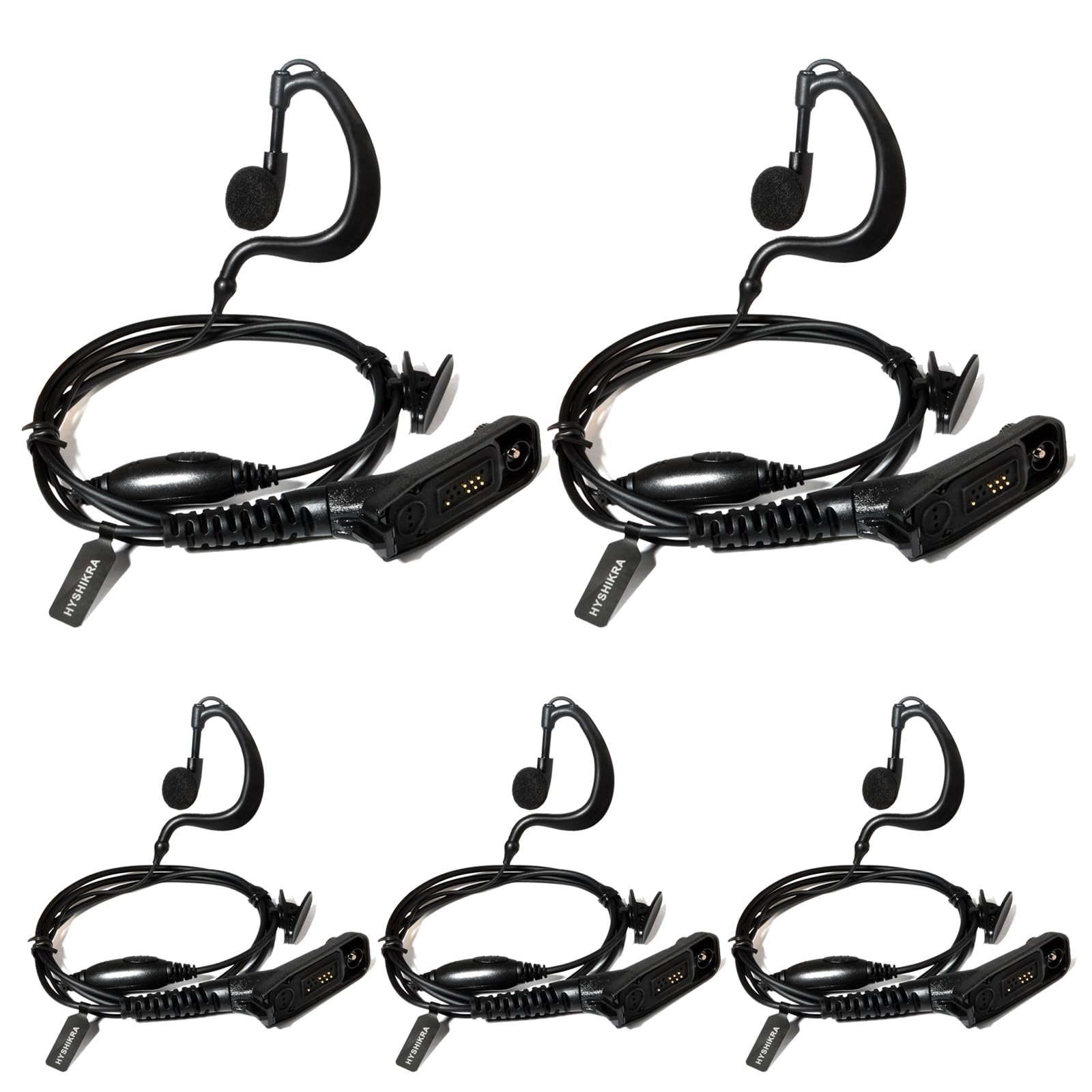 HYSHIKRA Walkie Talkie Security Earpiece Headset Compatible with Motorola DP3400 DP4400 DP4800 DGP4150 XiR-P8200 Radio G Shape Ear Piece with Mic and PTT (5 pack)