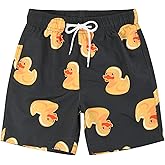 Boys Swim Trunks Quick Dry Bathing Suits Lightweight Swimming Shorts with Mesh Lining Black Yellow Duck Size 16