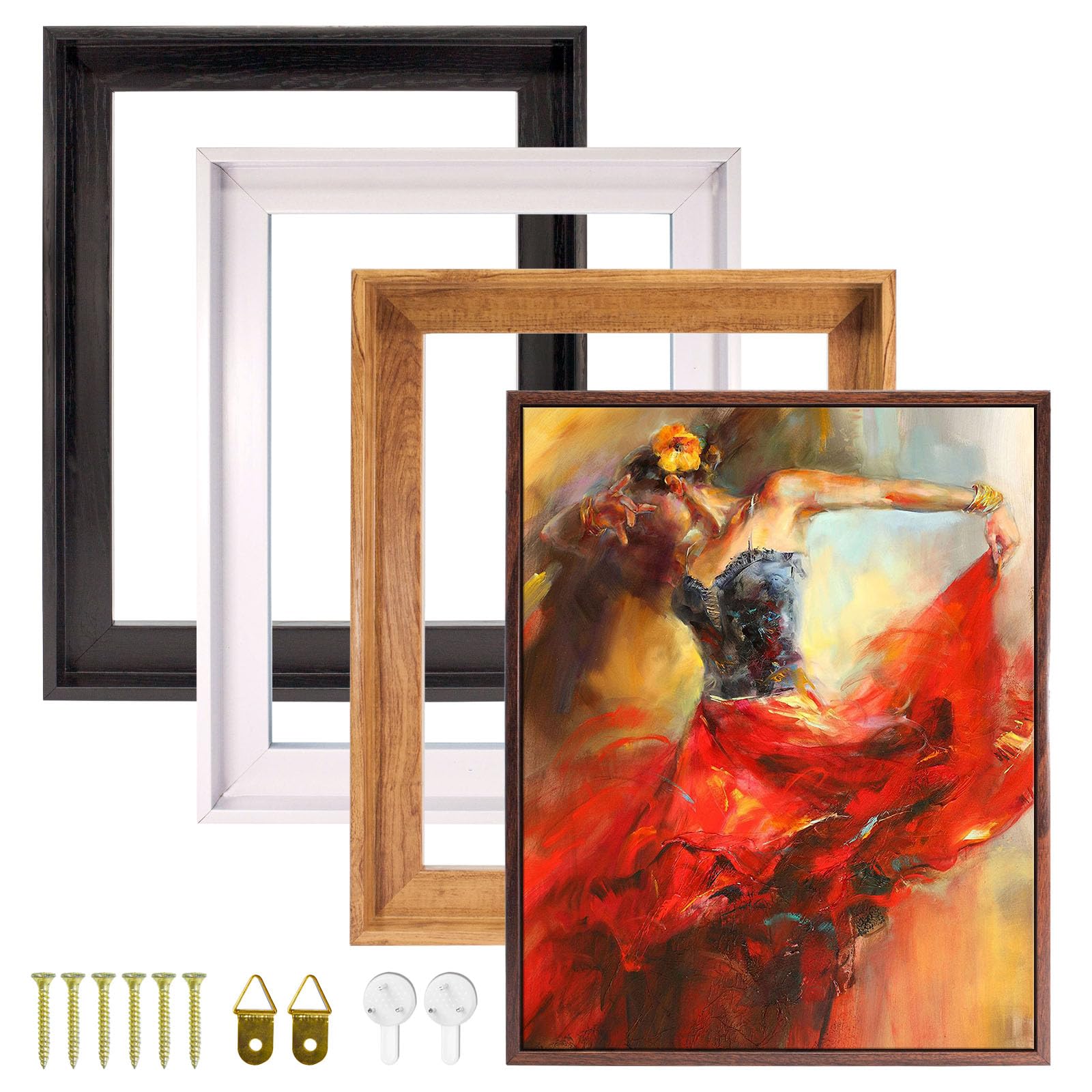 Photo 1 of 20x30 Canvas Floater Frame, Fits 1" to 1.25" Deep Gallery-Wrapped Canvas, Wood Grain PS Floating Picture Frame for Paintings and Prints, Hanging Hardware Included, Black