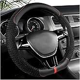 Zpana Car Steering Wheel Cover, 14.5-15" Breathable Linen Sporty Vehicle Steering Wheel Protector with Non-Slip Lining, Automotive Interior Decoration Accessories, Universal Fit (Black)