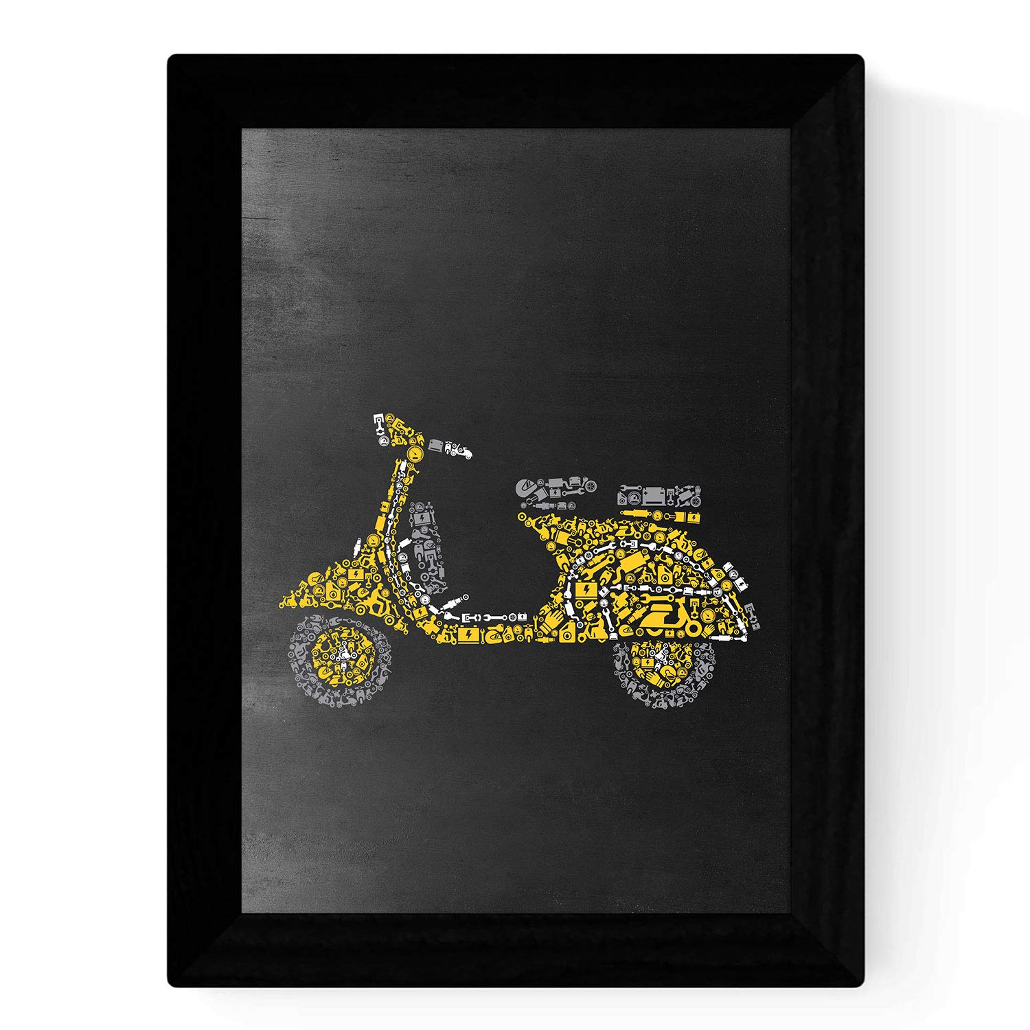 Nacnic Sheet yellow and gray yellow Vespa in size A3 Poster with black background blackboard style. — image 1