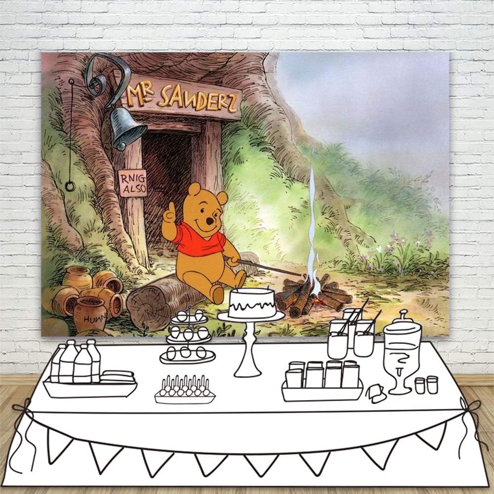 Camera Photo Accessories Vintage Pooh Bear Backdrop 7x5 Outdoor q Green Jungle Wood Treehouse Background Baby Shower Cartoon Fairytale Forest Happy Birthday Backdrops For Dessert Table Accessories