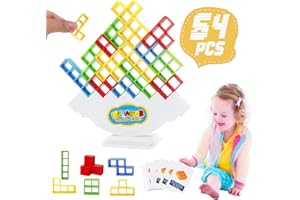 XESAKESI 64PCS Tower Tetra Game, Tetra Tetris Balance Tower Game Stacking Team Building Blocks for Adults and Family, Fun Party Games for Kids, Balance Stacking Toys for Family Games, Parties and Travel