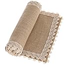 Ling's moment 12x48 Inch Burlap Cream Lace Hessian Table Runners Jute Rustic Spring Easter Decor Country Wedding Party Decoration Farmhouse Decor (Various Size Available )