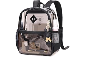 MUSEVOS Clear Backpack for Stadium Events Approved 12×6×12, Thick TPU Mini Clear Bag with Front Pocket for Concert Sport Events Work Travel, Black