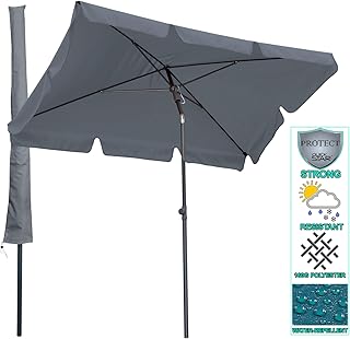 QUICK STAR Balkon Sonnenschirm 200x125cm Balkonschirm Rechteckig Knickbar Grau Gartenschirm UV 50 mit Schutzhülle