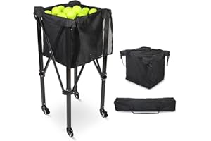 ORIENGEAR Tennis Ball Hopper with Wheels, 150 Tennis Balls Capacity Tennis Ball Basket with Side Pockets and Carrying Bag, Lightweight Sports Teaching Cart, Suitable for Softball, Pickleball & Baseball