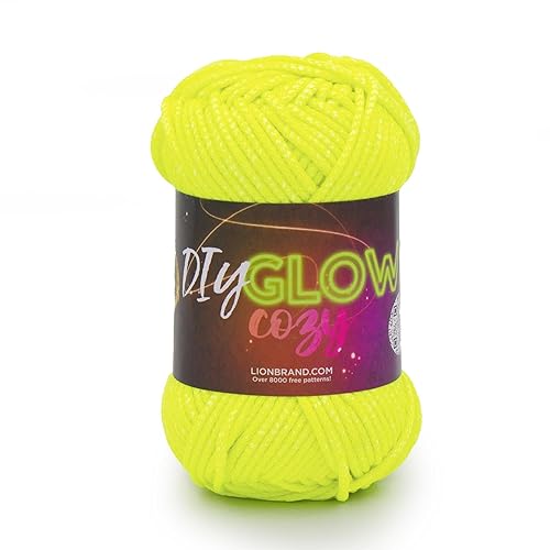 Lion Brand Yarn, DIY Glow Cozy, Glow in The Dark Yarn for Crocheting, Knitting & Crafts, Neon Yellow, 1 Pack