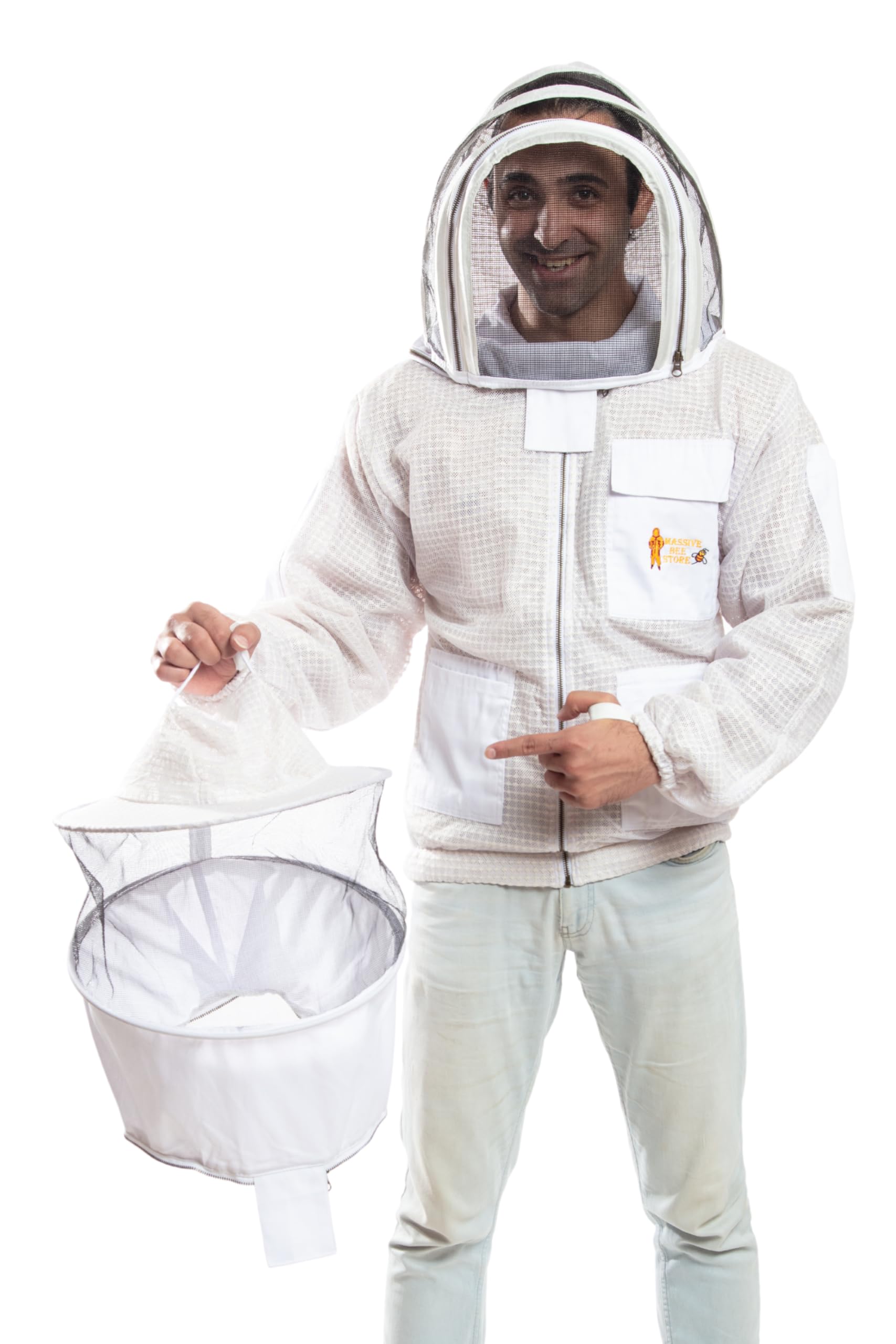 Photo 1 of Massive Bee Store -- Beekeeping Fully Ventilated Jacket in Multi-Color with Round Veil (3XL, White with Two Veils)