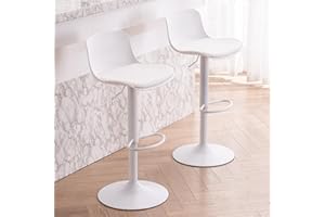 YOUNIKE Modern Bar Stools Set of 2 with Backrest Adjustable Height Faux Leather Upholstery Bar Chairs 360° Swivel Plastic Kit