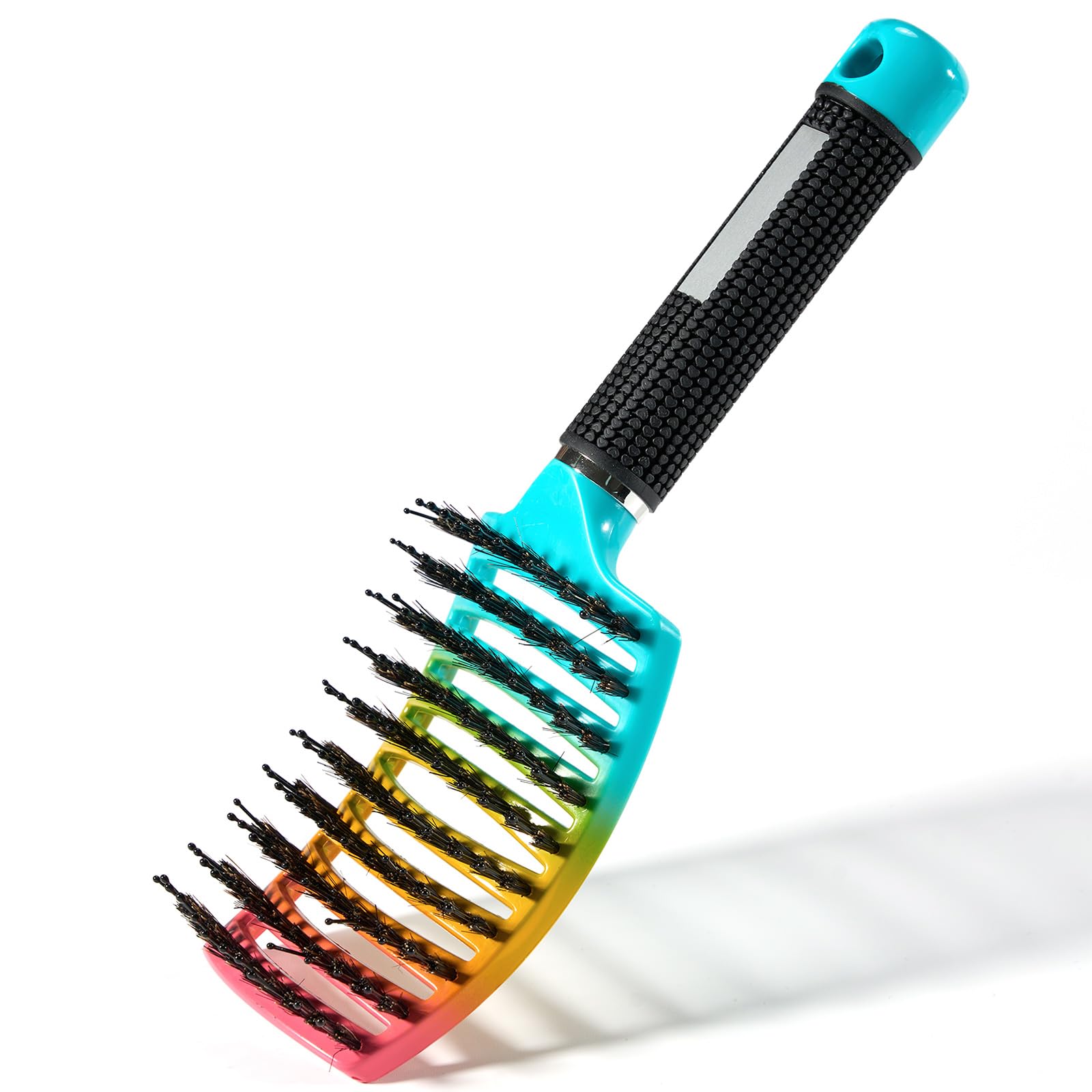 Hair Brush Without Pulling, Professional Detangling Brush with Handle, Smooths Frizz and Breathable, Boar Bristles Hair Styling Brush for Long Fine Thick Curly Hair