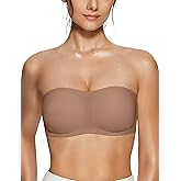 Vertvie Women's Wireless Non-Slip Strapless Bra Seamless Padded Bandeau Bra Comfort Tube Top Push Up Multiway Bralette(Coffee,Large)
