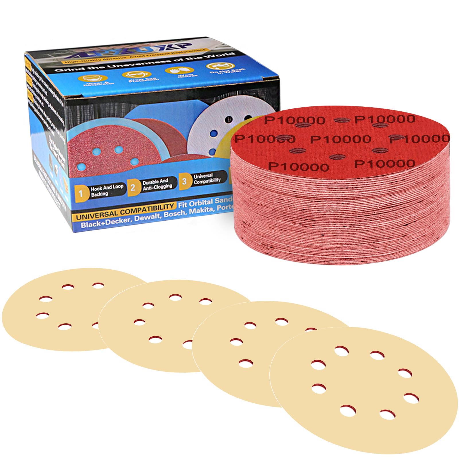IROKCAKPT 耐水サンドペーパー 125mm #10000番 サンダー ペーパー（50枚入）サンディングディスク 超極細目 サンディングペーパー 電動サンダー用ディスクペーパー,ヘッドライトの研磨 木工DIY作業に 金属磨き の商品画像