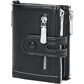 BVEOGMRO Small Women's Wallet Bifold Card Holder with 2 Zipper Coin Pockets Chain Wallet for Women Soft Leather