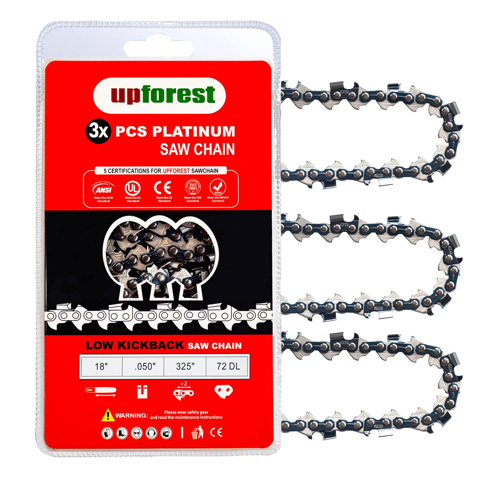 18 Inch Chainsaw Chain, 325" Pitch, 050'' Gauge,72 Drive Links Fits Husqvarna 440,445,SP33G,Poulan 4600, 4620,DOLMAR,ECHO,JONSERED,RYOBI,Craftsman,Low-kickback and More-H72 (20EOPX72) Image