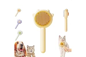 FANXBOX Cat Brushes for Indoor Cats, Cat Hair Brush, Cat Brush with Release Button, Cat Brush for Shedding, Self Cleaning Slicker Brushes for Dogs Cats Pet Grooming Brush Removes Loose Undercoat (Yellow)