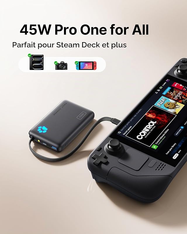 45W Batterie Externe, 10000mAh Power Bank avec USB C Câbles Intégrés