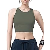 Yvette Longline High Neck Sports Bras for Women Racerback Padded Crop Tank Top with Built in Bra Workout Yoga