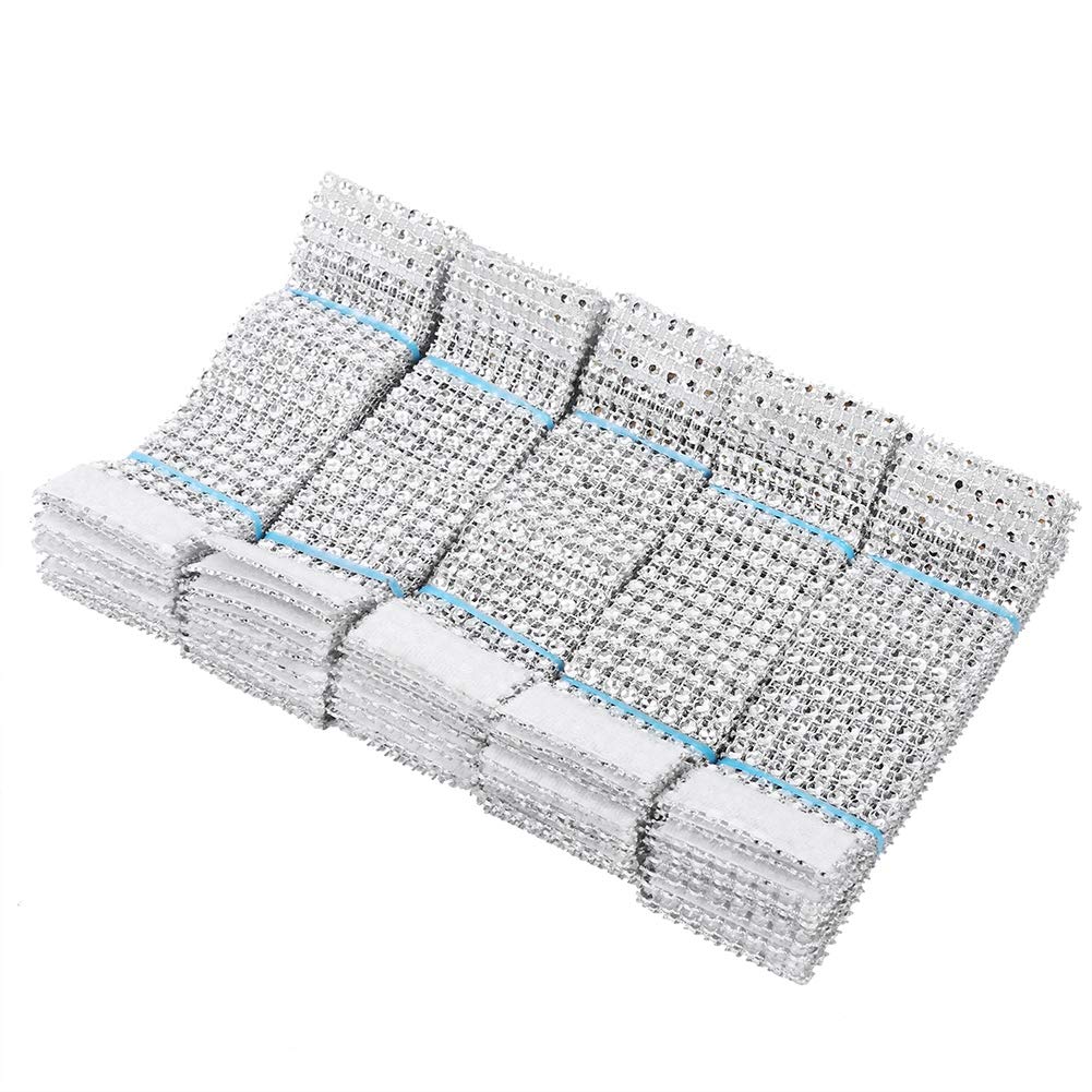 50/100 8 Rows Chair Sash Napkin Rings Diamond Mesh Wrap Ribbon for Christmas Wedding Party Banquet Reception Catering (50pcs-Silver)