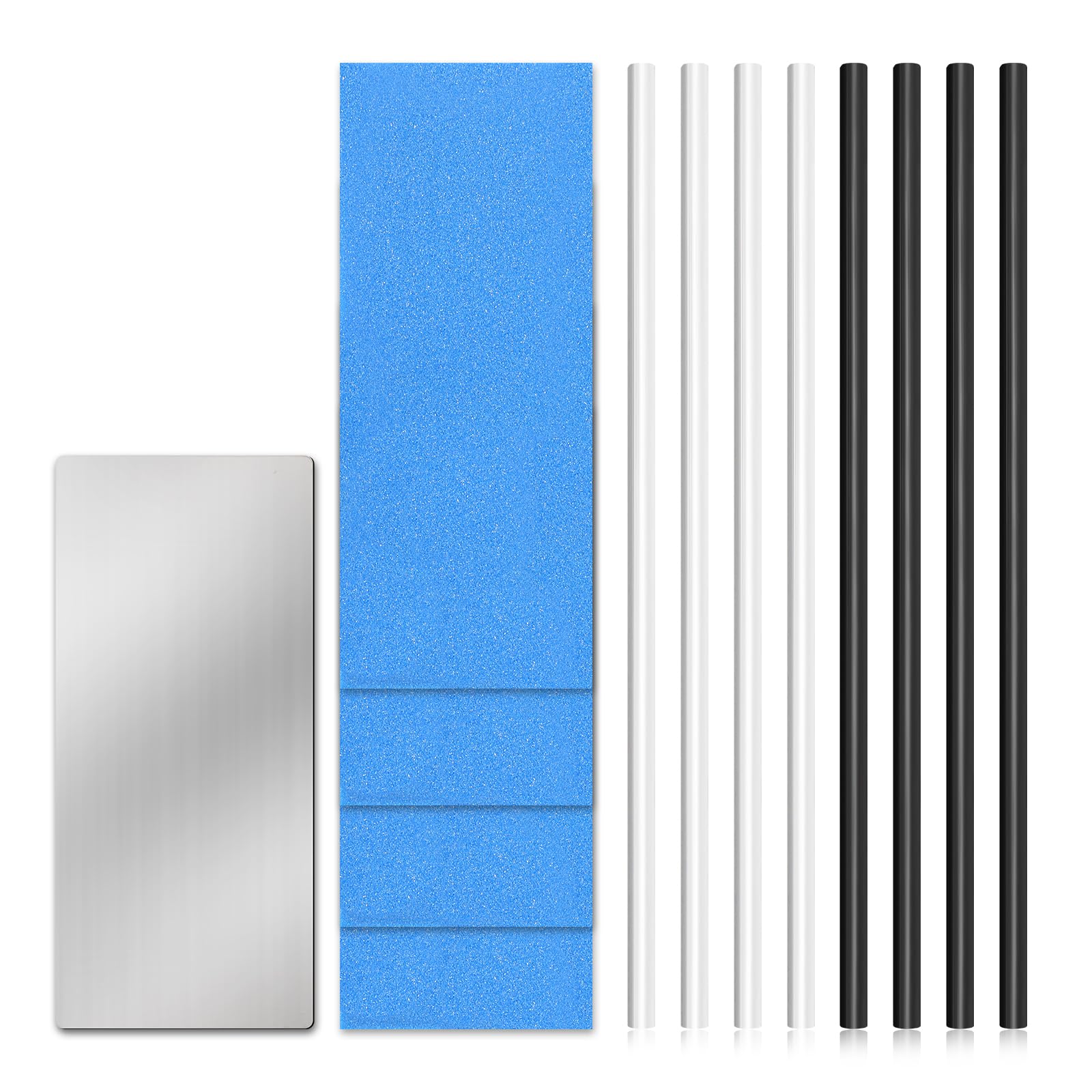 lasuroa 8pcs Snowboard Repair Kit, 6mm Snowboard Base Repair P-Tex Base Filler with 4 Structure Sandpaper 1 Scraper Ptex Ski Wax Repair Tuning Kit for Protecting Ski and Snowboard(Black & White)