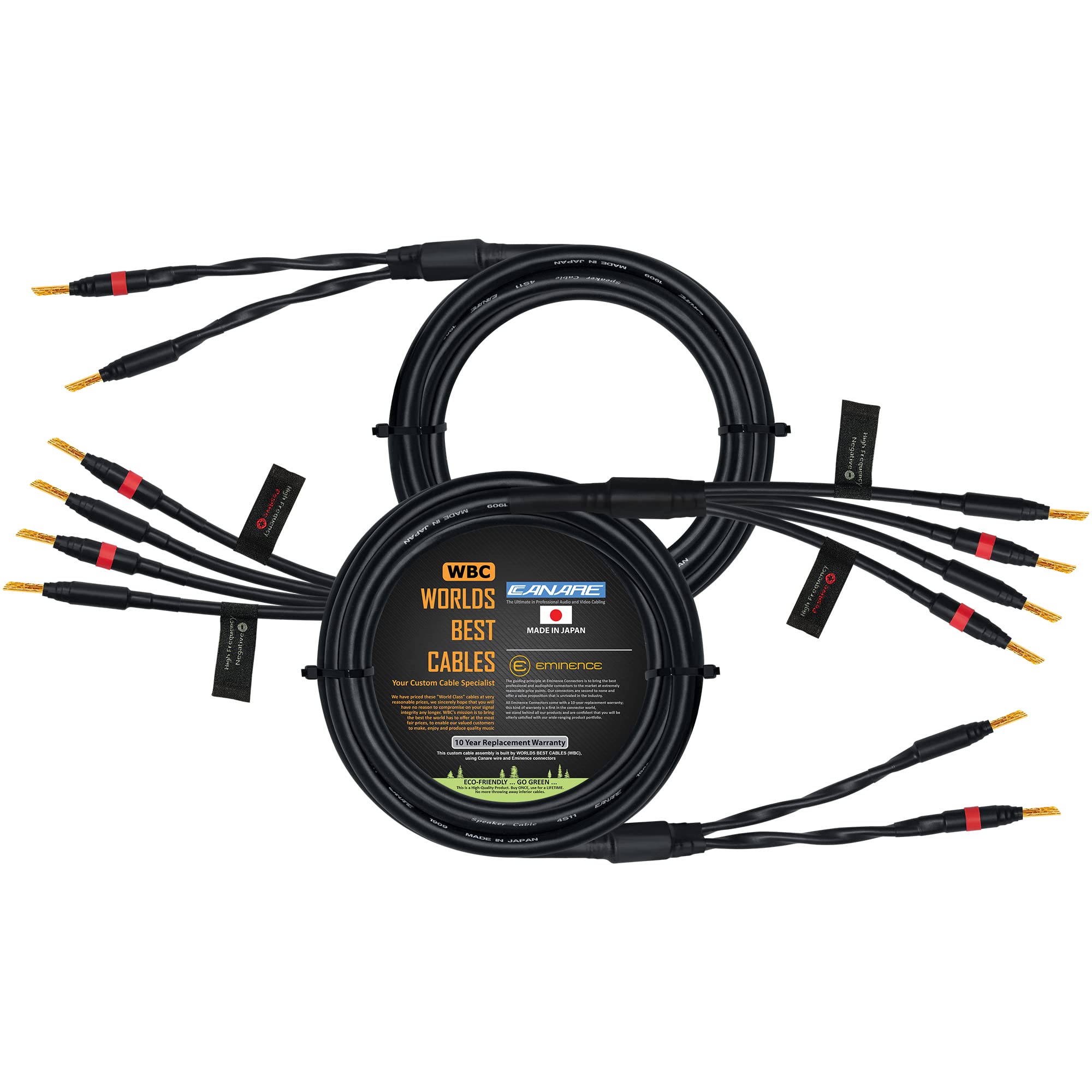 WORLDS BEST CABLES 3.5 Meter - Canare 4S11 – Audiophile Grade - HiFi Star-Quad Bi-Wire Speaker Cable Pair with Eminence Gold Banana Connectors