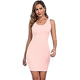 Qaffier Women's Mini Dress Summer Tank Dress Ribbed Crew Neck Sleeveless Basic Bodycon Mini Dresses