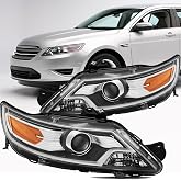 Headlights Assembly Compatible With 2010 2011 2012 Ford Taurus | Halogen Replacement Head Light, Driver and Passenger Side,Pair Chrome Housing Amber Side For Ford Taurus 10 11 12 SE SEL