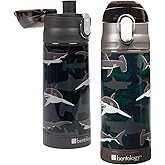 Bentology Stainless Steel 13 oz Reusable Water Bottle for Kids, Shark - Double Wall Insulated, Spill Proof Lid w/Built-in Straw- Keep Liquids Hot or Cold For Hours- Fits in Lunch Boxes & Bags