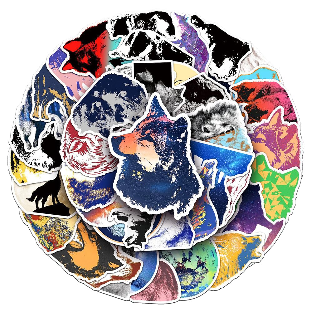 Modern Wolf Vinyl Stickers, 50 PCS Waterproof Illustrated Animal Decals for Laptops, Scrapbooking, Journals, Notebooks, Water Bottles, Suitcases, Phones & DIY Decor