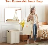 Lifewit 125L Laundry Basket with Lid Dual Compartments Bamboo Handles Cream view 4