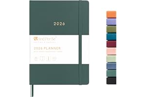 &AND PER SE And Per Se 2026 Planner-Daily, Weekly & Monthly Leather Hardcover Planner, 5.7" x 8", Daily Schedule, Monthly Tabs, 100 GSM Thick Paper, Back Pocket(Green)