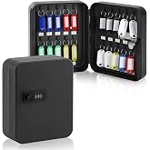 KYODOLED Key Box Wall Mount, 20-Key Steel Cabinet, Combination Lock, Black | Resettable 3-Digit Code, Color-Coded Key Tags &amp; Number Labels, Indoor Key Organizer for Home, Office &amp; Rental Properties
