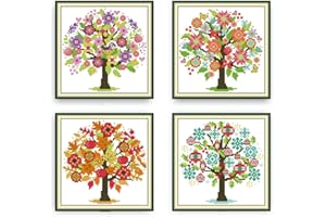 Gofission 14ct Stamped Cross Stitch Kits for Adults Beginners, Four Seasons Tree of Life DIY Pre Printed Cross Stitch Embroid