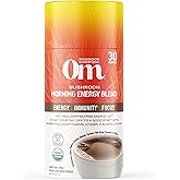 OM MUSHROOM SUPERFOOD Morning Energy Blend – Caffeine-Free Powder with Cordyceps, Lion’s Mane, Rhodiola & Vitamin D2 – Supports Energy, Focus & Endurance – 8.47 oz Canister (30 Servings)
