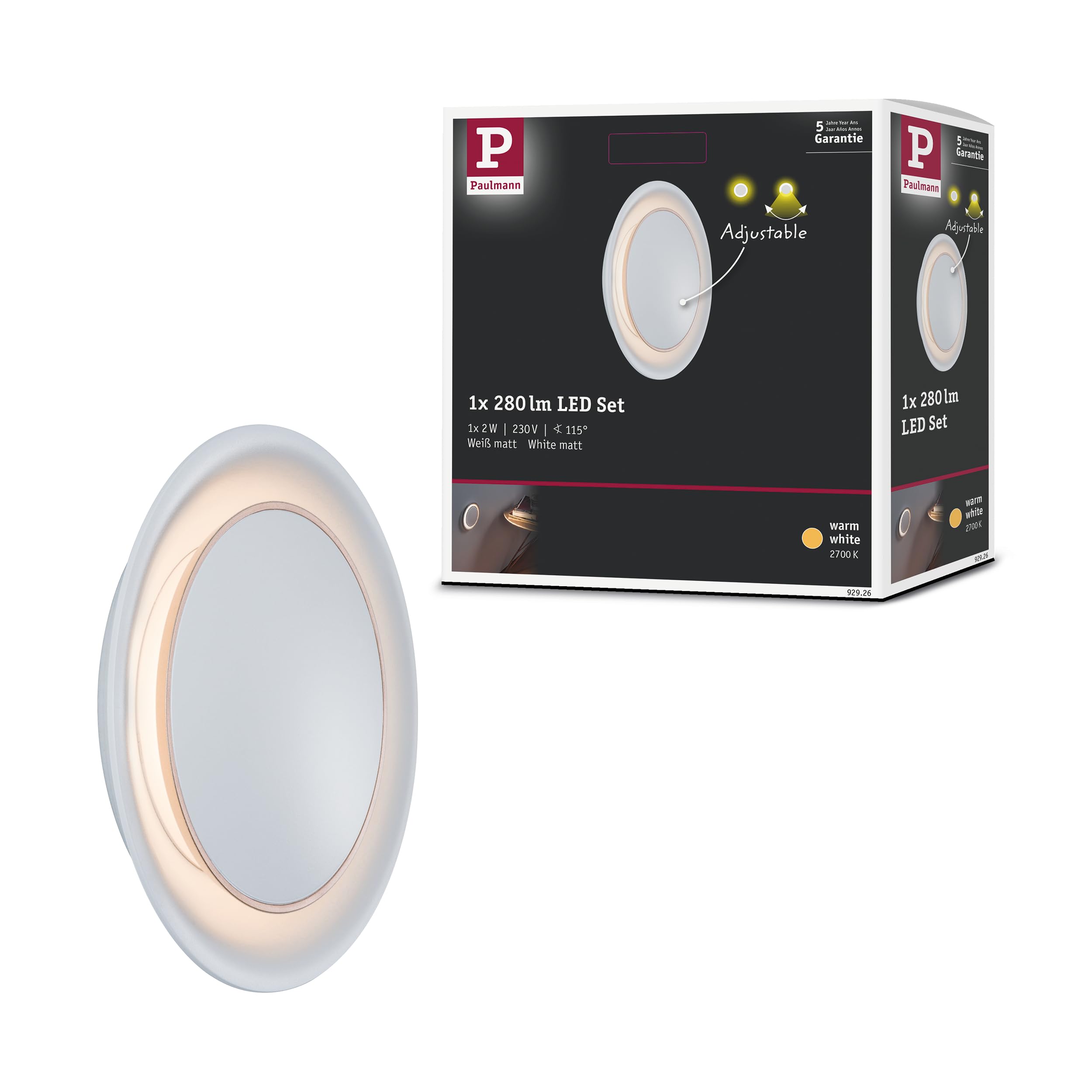 Paulmann 92926 Neordic recessed Wall luminaire Set 1x2.5W Wall lamp 2700K Warm White Orientation Light Hallway Stairs 230V White matt/Plastic