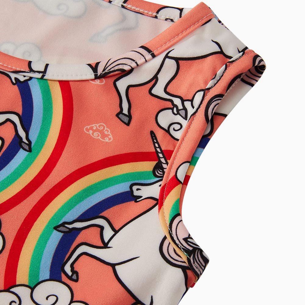 Girl Dress Swing Dress for Kid Rainbow Unicorn Print Cotton Dresses Outfit Size 4 5 Summer Weekend Fit (Champagne Unicorn, 4-5 T)
