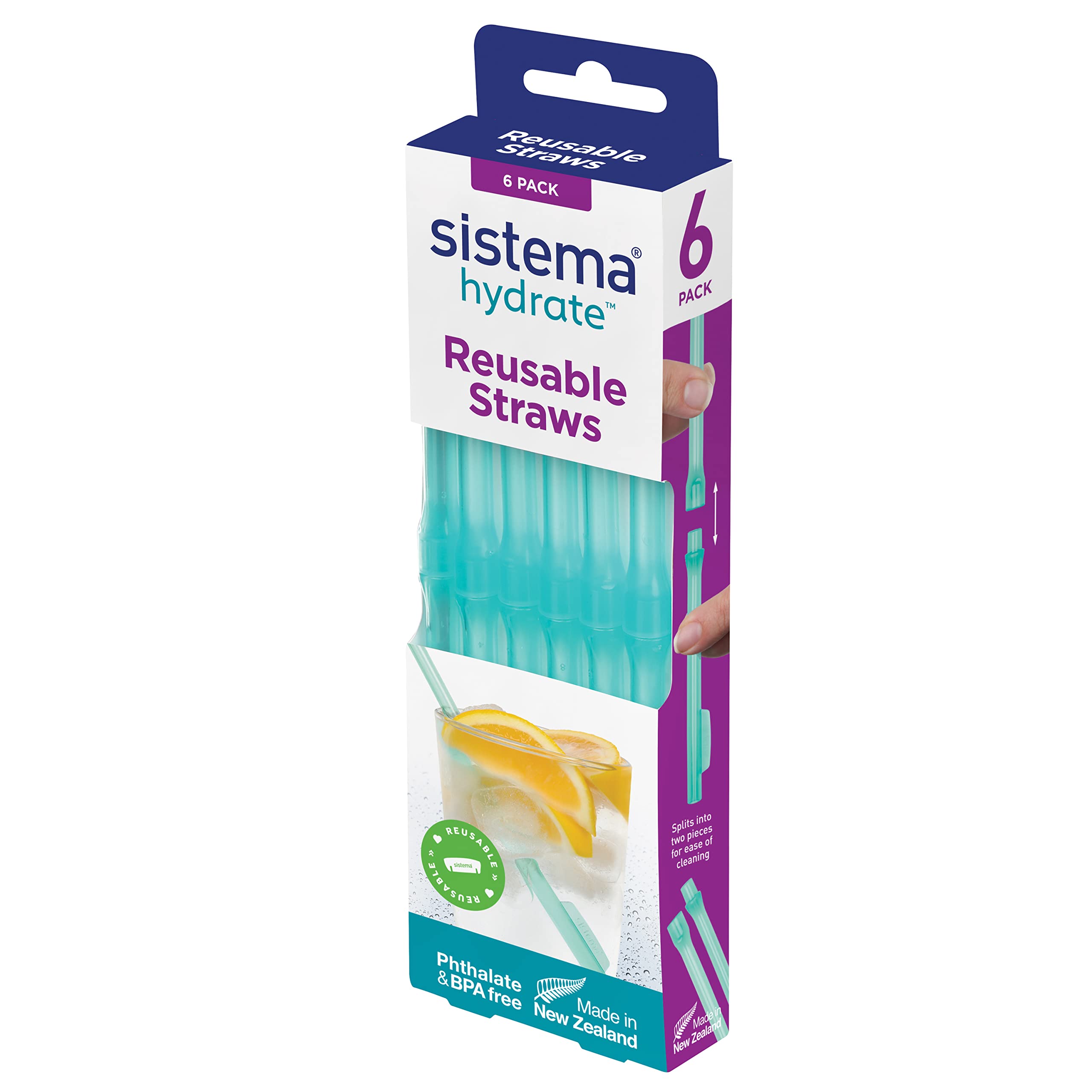Sistema 21411 Reuseable Drinking Straws 6 Pack, Polypropylene, Assorted, One