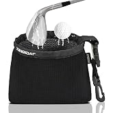 Golf Club Cleaner Bag and Golf Ball Washer with Detachable Clip,Black | Waffle microfiber cleans balls and clubfaces; waterproof PVC middle layer helps contain moisture; detachable clip.