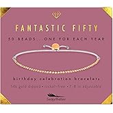 Lucky Feather 50th birthday gifts for her | 50th birthday gifts for women Bracelet | 14K Gold, Rose Gold, or Silver Dipped Beads on Adjustable Cord | Trendy 50 year old gifts for women | With Card